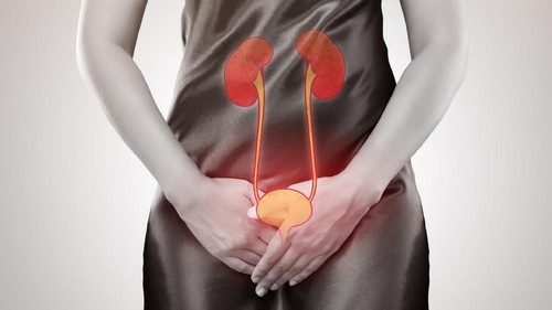 Young female touching right side of body in pain.  Kidney pain. Isolated on white background. infeksi saluran kencing isk infeksi saluran kemih