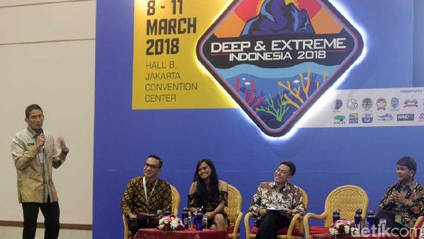 Sandiaga Uno dalam talkshow Deep and Extreme 2018 di JCC (Randy/detikTravel)