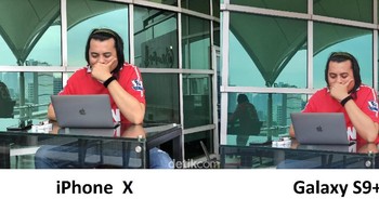 Jika kiri, merupakan hasil jepretan iPhone X. Sementara kanan Galaxy S9+. Foto: Adi Fida Rahman/detikINET