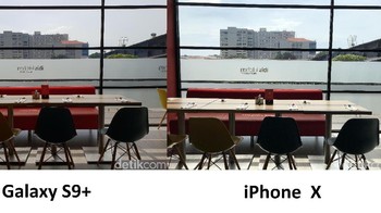 Foto sebelah kiri diambil dari Galaxy S9+, sedangkan foto kanan hasil jepretan iPhone X. Foto: Adi Fida Rahman/detikINET