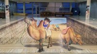 Ini adalah 3D gambar Conan menunggangi unta dengan panjang 18 meter dan lebar 8 meter. Gambar ini berada di lantai dasar bandara. (Fanpage Detective Conan/Facebook)