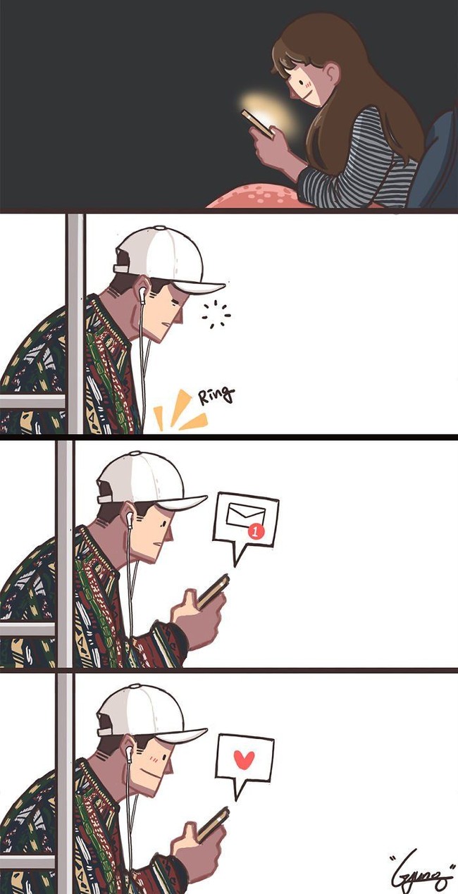 Jatuh cinta membuat kita begitu bahagia bahkan hanya dengan melihat namanya di layar ponsel saat dia menelepon atau mengirim pesan teks. Foto: Dok. Instagram gyung_studio