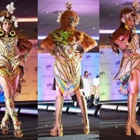 Bunga Jelitha juga berkompetisi untuk busana nasional. Penjurian untuk busana nasional ini sudah dilakukannya pada Sabtu (18/11/2017). Bunga tampil dengan kostum Warrior of Orang Utan karya desainer Rinaldy A. Yunardi. Foto: Dok. Instagram