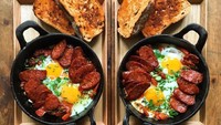 Selain menu sarapan, Michael juga mahir membuat menu makanan brunch. Disajikan dengan irisan roti dan sosis, dan secangkir teh hangat, menu brunch ini terlihat lezat! Foto: Instagram @symmetrybreakfast