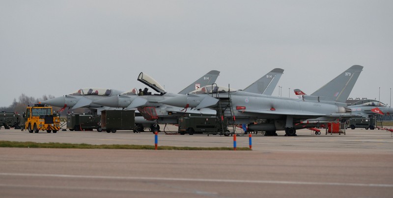 Eurofighter Typhoon aircraft are seen on the apron at RAF Coningsby in Lincolnshire, Britain, March 7, 2018. REUTERS/Phil Noble