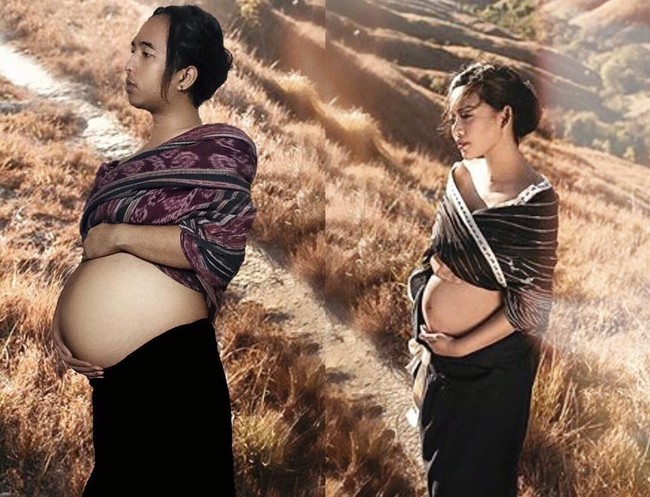 Foto shoot kehamilan selebgram Rachel Vennya dengan balutan pakaian khas Sumba ini jadi objek kratif Ojmo. Foto: Instagram