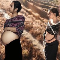 Foto shoot kehamilan selebgram Rachel Vennya dengan balutan pakaian khas Sumba ini jadi objek kratif Ojmo. Foto: Instagram