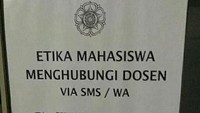 Ada sederet etika yang diatur untuk mahasiswa yang menghubungi dosen. Salah satunya agar mahasiswa tidak menyingkat Assalamualaikum wr wb menjadi Ass. (Foto: Banner etika mahasiswa kontak dosen di UGM)