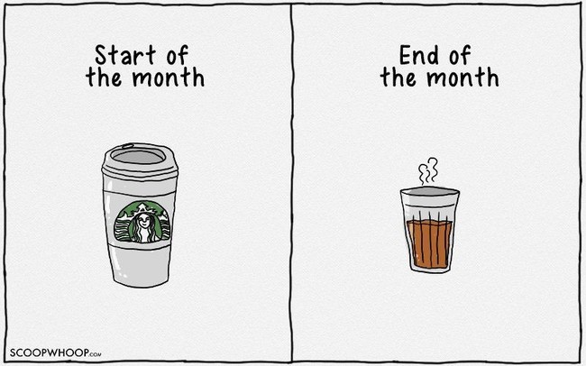 Tanggal muda biasanya dompet masih tebal karena baru gajian. Wajar jika Anda merasa kaya sehingga suka beli minuman mahal di Starbucks. Saat dompet sudah tipis di akhir bulan. teh tawar hangat yang biasanya diberikan gratis di tempat makan pun sudah cukup puas. Foto: Aroop Mishra/ScoopWhoop