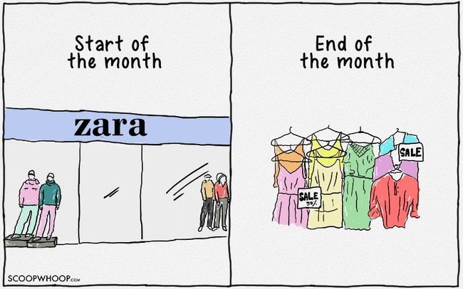 Butuh baju di awal bulan? Anda pasti akan langsung meluncur ke Zara. Kalau saat tanggal tua, mungkin bakal melipir ke gerai-gerai yang banyak diskon atau bahkan pasar. Foto: Aroop Mishra/ScoopWhoop
