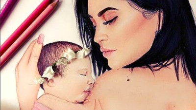 Cute! Kylie Jenner dan Stormi Jadi Objek Karya Seni Netizen