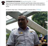 Tangkapan layar cuitan Ferdinand Hutahaean.