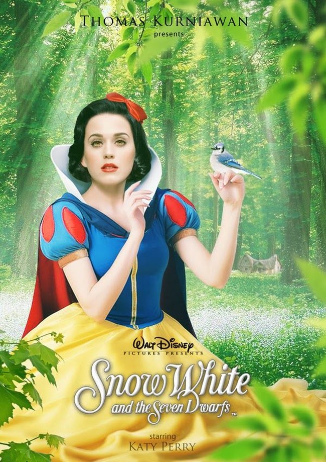 Mata bulat, kulit putih dan rambut hitam Katy Perry membuatnya cocok jadi Snow White. Hasil kreasi Thomas Kurniawan pun sangat meyakinkan. Foto: Dok. Thomas Kurniawan