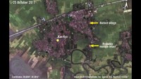 Citra satelit tertanggal 25 Oktober 2017 menunjukkan gedung-gedung yang hangus terbakar di Kan Kya, berjarak kurang dari 2 kilometer dari Maungdaw, Rakhine. Foto: Amnesty International/DigitalGlobe Inc/USG/NextView License