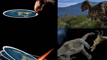 Mungkin begini proses punahnya dinosaurus jika Bumi berbentuk datar. (Foto: Instagram)