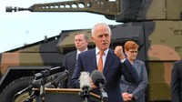 Turnbull berpidato di hadapan kelompok tentara Australia di Brisbane, Australia.