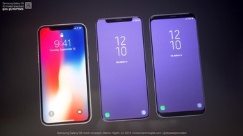 Perbandingan antara iPhone X, Galaxy S9 dengan notch, dan Galaxy S9 standar.  Foto: Phone Arena/Martin Hajek