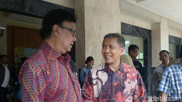 Mendagri Tjahjo Kumolo saat menghadiri rapat koordinasi jaringan informasi Geospasial di Palembang, Kamis (15/3/2018)