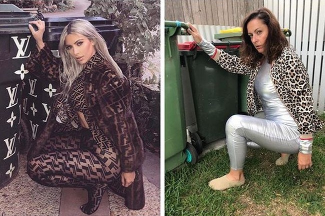 Saat tong sampah di depan rumah dimanfaatkan oleh wanita ini untuk meniru gaya Kim Kardashian Foto: Instagram