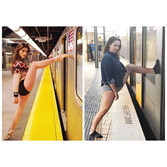Tak hanya selebriti, Celeste juga meniru pose penari ballet saat berpose di stasiun kereta. Foto: Instagram
