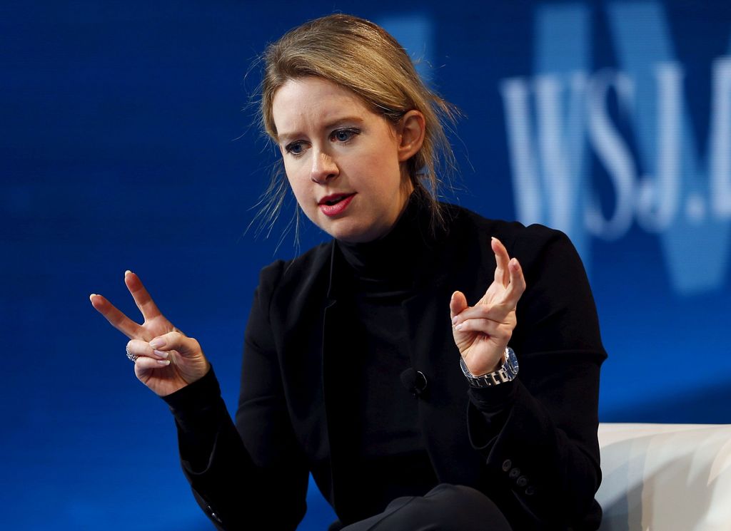 FILE PHOTO:    Elizabeth Holmes, founder and CEO of Theranos, speaks at the Wall Street Journal Digital Live (WSJDLive) conference at the Montage hotel in Laguna Beach, California, October 21, 2015. REUTERS/Mike Blake/File Photo