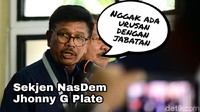 Sekjen NasDem Johnny G Plate yakin hal ini tidak terkait Pilpres. Nggak ada urusan dengan jabatan. Urusan pilpres itu urusan ketum partai, katannya.