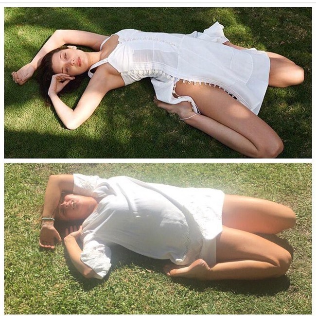 Lagi-lagi pose Bella Hadid ditiru olehnya. Foto: Instagram