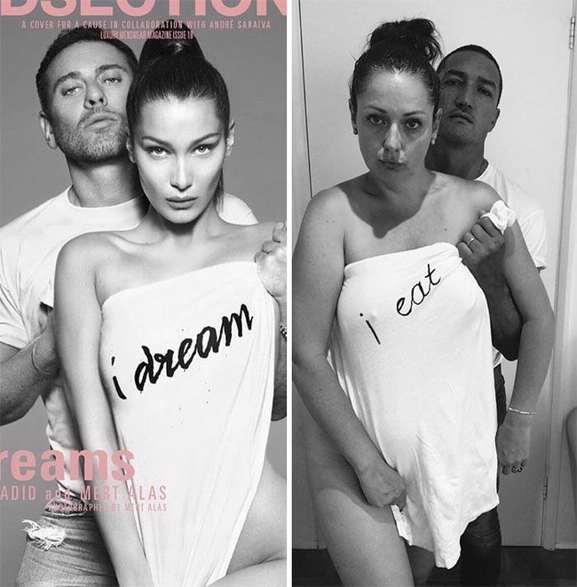 Meski sama-sama mengenakan handuk, namun Celeste terlihat jauh berbeda dengan Bella Hadid. Foto: Instagram