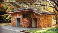 Toilet umum di Taman Hikarigaoka. Dindingnya coklat dan pepohonan berdaun kecoklatan membuatnya tampak instagramable (toilets_a_go_go/Instagram)