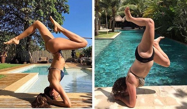 Ketika wanita yang diketahui memiliki nama Celeste Barber tiru gaya olahraga model Izabel Goulart dan terlihat kocak. Foto: Instagram
