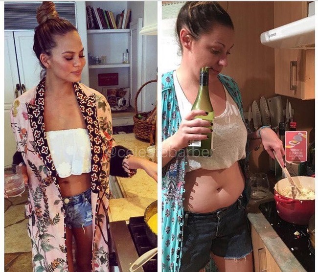  Gaya Chrissy Teigen memasak di dapur yang dijiplak oleh Celeste Foto: Instagram