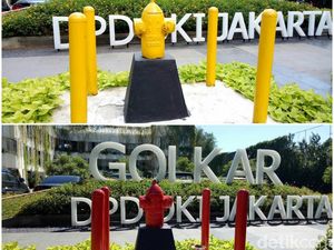 Before-After Fire Hydrant di Golkar DKI dari Kuning Jadi Merah