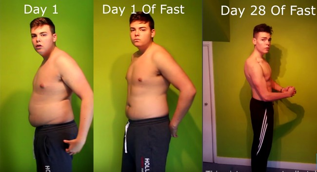 Seorang Youtuber bernama Jay membagikan transformasi tubuhnya setelah 28 hari hanya minum air putih. Bobot Jay pun turun hingga 23 kg, tubuhnya yang sangat gemuk menjadi kurus. Tapi Jay memperingatkan kalau diet air putih ini berbahaya jika dilakukan sembarangan, dan harus dalam pengawasan ahli nutrisi. Foto: Screenshot Youtube