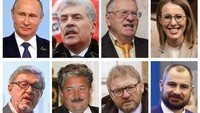 Selain Vladimir Putin yang merupakan petahana, para capres Rusia yakni jutawan Pavel Grudinin (57) dari Partai Komunis Federasi Rusia, Vladimir Zhirinovsky (71) dari Partai Liberal Demokratik Rusia (LDPR) yang sudah 6 kali menjadi capres, pakar ekonomi liberal Grigory Yavlinsky (65) dari Yabloko atau Partai Demokratik Bersatu Rusia, pakar hukum Sergey Baburin (59) dari Partai Russian All-Peoples Union (ROS), pengusaha Boris Titov (57) dari Party of Growth yang baru kali ini mencalonkan diri dalam pilpres, insinyur Maxim Suraykin (39) dari Partai Communists of Russia, dan sosialita yang juga presenter televisi Ksenia Sobchak (36) dari Partai Civic Initiative. Foto: Reuters