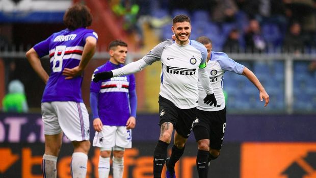 Icardi mencetak gol ke-100 untuk Inter saat melawan Sampdoria.