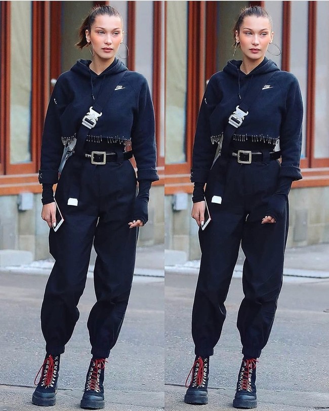 Bella Hadid adalah model yang berani tampil dengan fashion ekstrem, salah satu favoritnya adalah label Off-White. Foto: Dok. Instagram