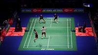 Laga antara Kevin/Marcus dan Boe/Mogensen di Arena Birmingham, Minggu (18/3/2018), merupakan final ideal. Pertandingan tersebut mempertemukan dua unggulan teratas. Foto: AFP PHOTO / PAUL ELLIS