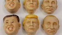 Selain bentuk organ, Katherine juga membuat cake bentuk pemimpin dunia populer ini. Ada Kim Jong Un yang sebenarnya cake kelapa isi almond, Donald Trump berupa truffle selai kacang dan Putin yang merupakan truffle dengan ganache hazelnut. Foto: Instagram katherine.dey