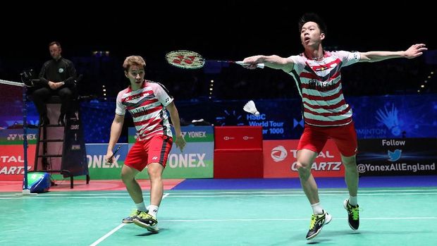 Ilustrasi Kevin Sanjaya/Marcus Gideon di All England. (