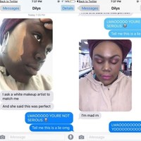 Bencana ini mungkin lebih menyakitkan karena bukan disebabkan oleh diri sendiri. Wanita ini pasti sakit hati karena direkomendasikan warna foundation yang salah. Foto: Twitter @Dilysnana