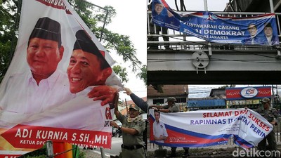 Satpol PP Turunkan Spanduk Gerindra-PD-Perindo di Cempaka Putih