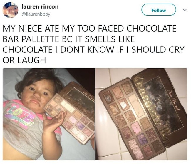 Sebaiknya jauhkan makeup dari jangkauan anak-anak agar tidak terjadi hal membayakan kesehatan dan finansial seperti ini. Foto: Twitter