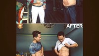 Setelah 6 bulan, hasilnya luar biasa. Badan Ding dan ayahnya yang tadi gemuk, sekarang sixpack! (Foto: Instagram/xyjesse)