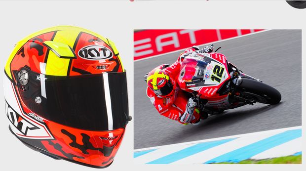 Xavi Fores pakai helm KYT KR-1. 