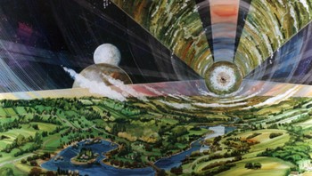 Di tahun 1976, fisikawan bernana Gerard K. O’Neil membangun konsep pemukian luar angkasa semacam ini dengan gravitasi buatan serta tenaga surya. Tapi sampai sekarang belum ada realisasinya. Foto: Lifebuzz
