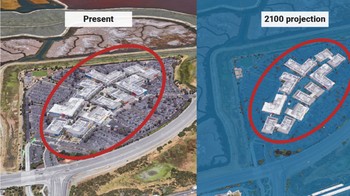 Saat air kian hangat dan lapisan es mencair, maka lautan di dunia akan naik dengan cepat. NOAA menggambarkan tentang skenario naiknya permukaan air laut. Foto: Google Earth via Business Insider