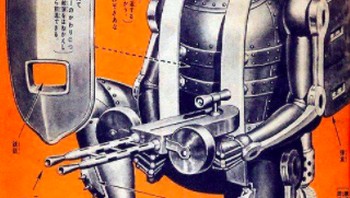 Ilustrasi di Jepang yang berasal dari tahun 1930 ini menggambarkan kostum futuristik tentara dengan senjata canggih dan perisai keren. Serta ada semacam peluncur roket di punggungnya. Foto: Lifebuzz