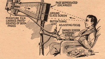 Konsep pada tahun 1930 ini adalah pembaca buku digital ukuran besar. Akan terwujud di masa depan dalam bentuk jauh lebih kecil, yakni Amazon Kindle. Foto: Lifebuzz