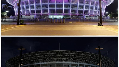 Before After Stadion GBK Jadi Gelap Saat Earth Hour