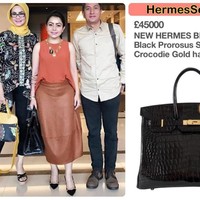 Mayangsari yang menikah dengan Bambang Trihatmojo pada 2011 tampil dengan busana bernuansa cokelat dan melengkapi penampilannya dengan membawa tas Hermes seri Birkin 35 cm Black Prorosus Shiny Crocodile yang harganya mencapai 45 ribu poundsterling atau sekitar Rp 877 juta. Foto: Dok. Instagram HermesSelebriti